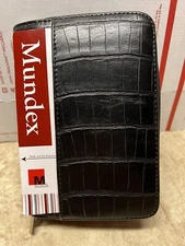 Vintage NWT Mundi Mundex Planner Organizer Black Faux Croc Embossed Leather