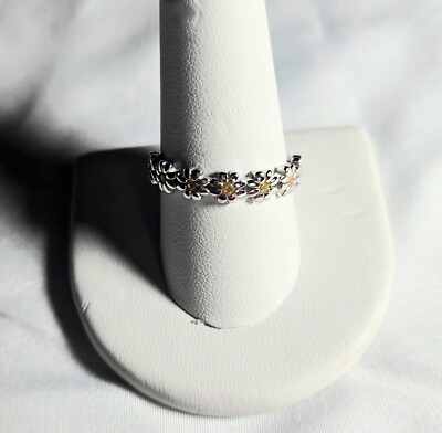P.E.O. Sisterhood Marguerite Ring 925 Sterling Silver Yellow Citrine Size 8 PEO