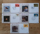 Benham 5 Small Silk Stamp Cover set 'Christmas Robins' issued GB 1995, Ltd Edit
