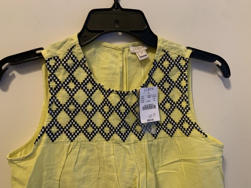 J.Crew Tank Top Women’s 00 Yellow Geometric Sleeveless Crewneck Embroidery Woven