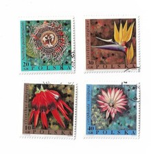 Poland postage stamps 1968 x 4, Flowers, off paper