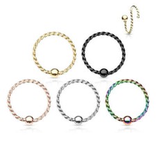 Surgical Steel Bendable Hoop Ring 20 Gauge Twisted Rope Fixed Ball