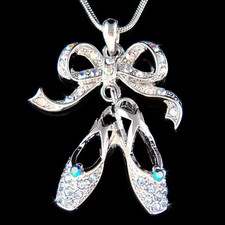 Blue BALLERINA Slippers Bow made with Swarovski Crystal Ballet Shoes Necklace