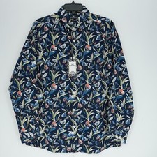 Hart Schaffner Marx Men's Long Sleeve Shirt M Blue White Red Floral NWT 89.50