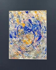 16x20 Mat with original painted paper mixed media piece blue abstract swirl