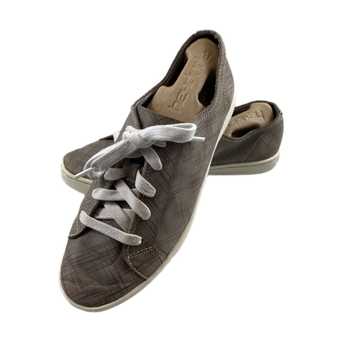 Women’s Hush Puppies Ekko Gwen Frost Gray Crosshatch Nuback Lace Shoes Size 