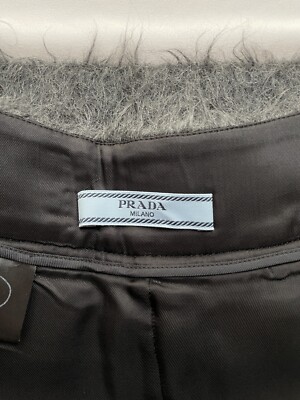Prada Fall 2017 Brushed Grey Shaggy Alpaca Hair Fluted Midi Skirt