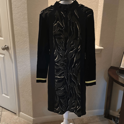 Marc Cain Sport Women's Size N4 Zip Neck Long Sleeve Camouflaged Midi Dress Dark