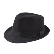 Men Women Black Fedora Hat, Straw Trilby Cuban Sun Cap Panama Short Brim Floral