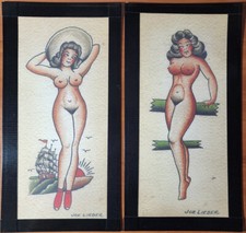 2 Brooklyn Joe Lieber Traditional Vintage Style Tattoo Flash Sheets 9x17 Girls