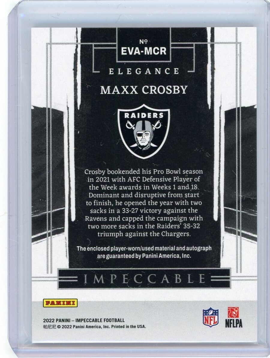 2022 Panini Impeccable Football Patch Autograph #EVA-MCR Maxx