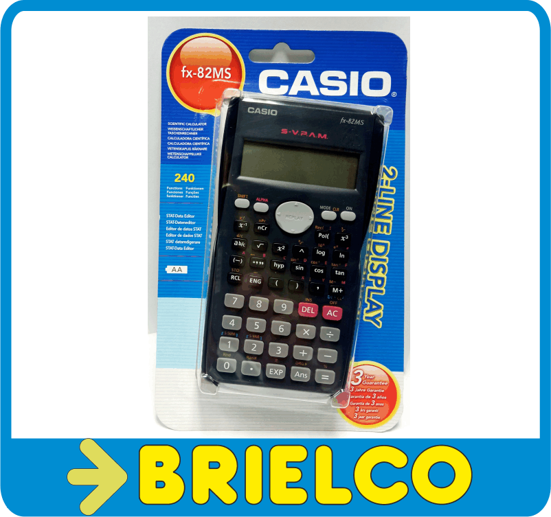 Calculadora Científica com 240 Funções, Visor de 2 Linhas e 10 Dígitos,  Casio, FX-82MS, Cinza