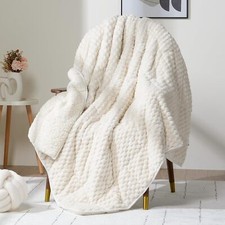 Fleece Weighted Blanket, 15lbs, 60x80", Cream White, Soft Sherpa Flannel