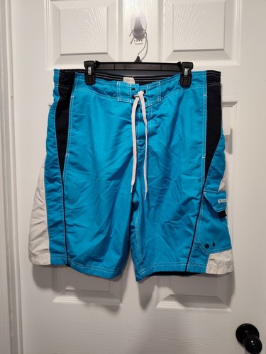 Speedo Swim Shorts Mens LARGE Blue white and black Mesh Lined Board Trunks 36x10