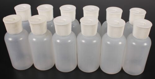 12 pack - 2oz. Plastic Flip Top Boston Round Squeeze Bottles LDPE 60ml New - Picture 1 of 7