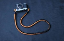 Hand-Braided Black and Gold Camera Strap with Full-Grain Leather