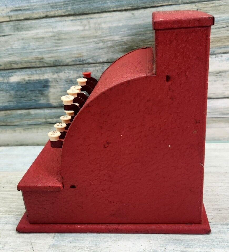 как выглядит Vintage 1950s Tom Thumb Toy Cash Register Red Metal Western Stamping Co USA фото