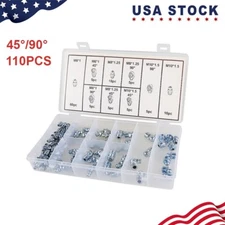 110 Piece Grease Fitting Assortment SAE & Metric Straight and Angled Zerk Kit