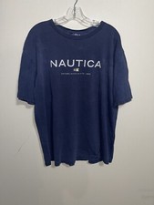 Nautica Men's Blue Short Sleeve Logo Spell Out T Shirt Size XL Made In USA