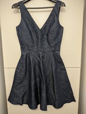 GAP Dress Womens 4 Blue Sleeveless Flare Double Vneck Chambray Linen Blend New