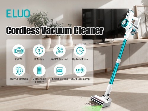 E.LUO Cordless Vacuum Cleaner 250W/≥26KPA Powerful Upright Vacuum with Screen - Picture 11 of 12