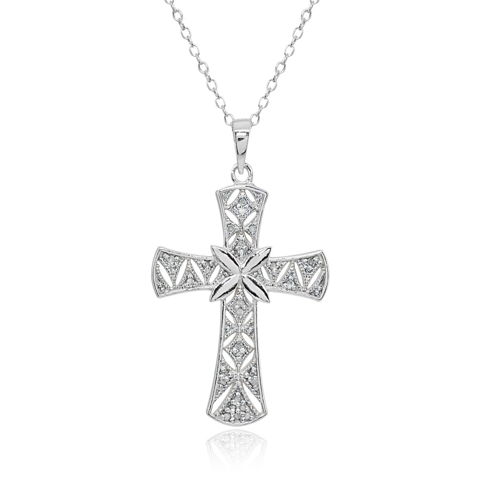 Poliert Irisch Kreuz 1/10ct Tdw Diamant Sterling Silber Anhänger Kette, JK-I3