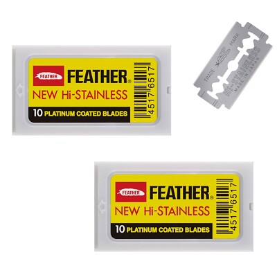 Feather Hi-Stainless Platinum Coated Double Edge Blades 2 packets of Ten Blades