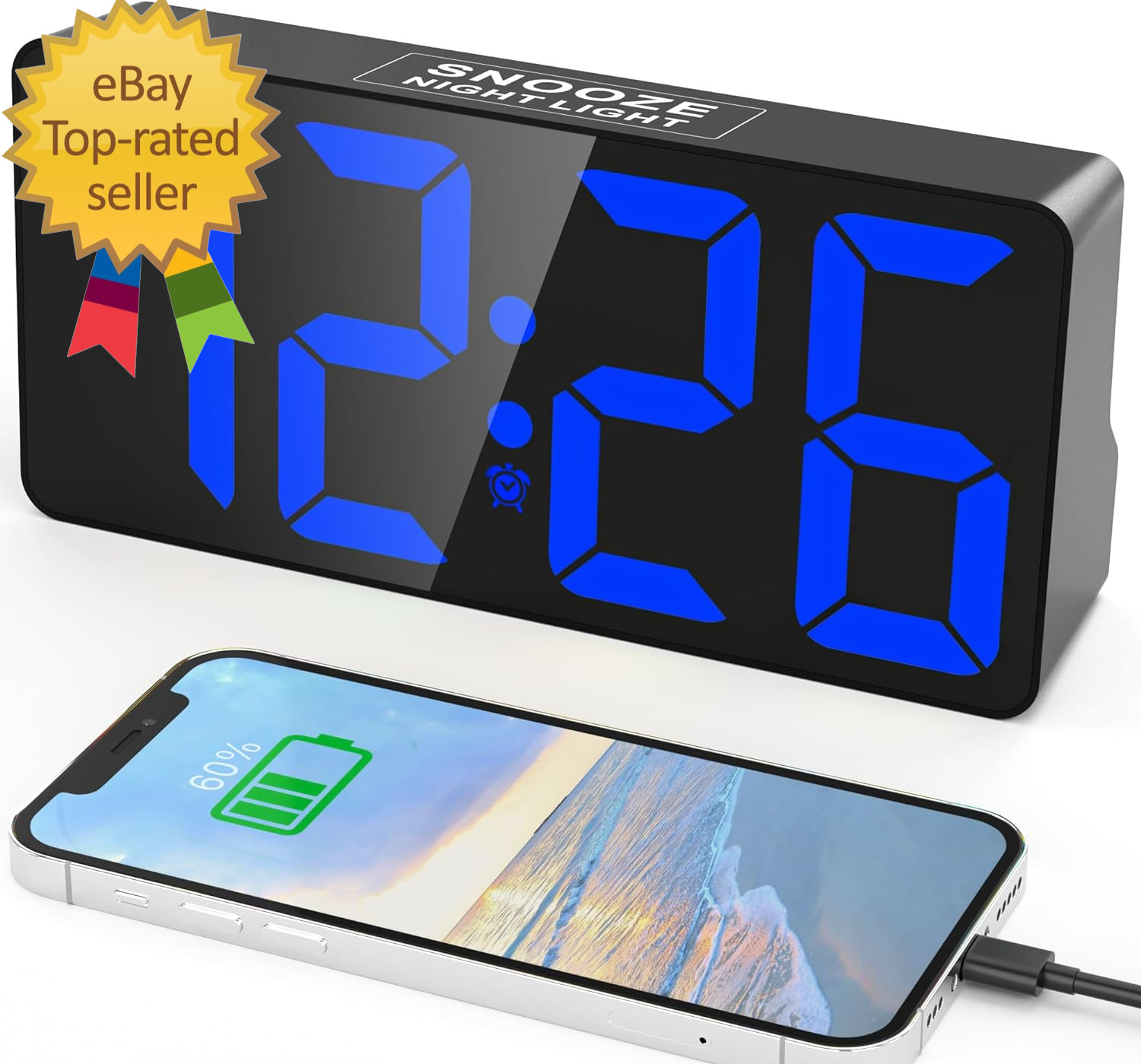 Alarm Clock for Bedroom, 7 in Large Display Digital Clock with Dual Alarms&Usb C