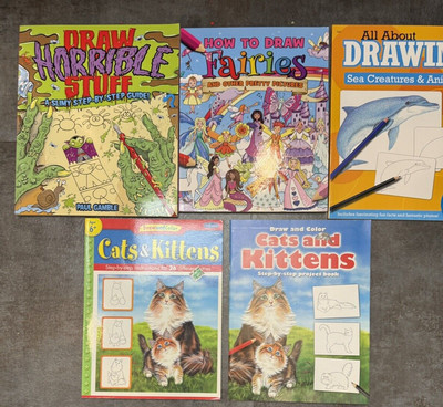 Lot of 5 -Mix Learn How to Draw Paint Color Animal, Fairies, etc.  Kids Books