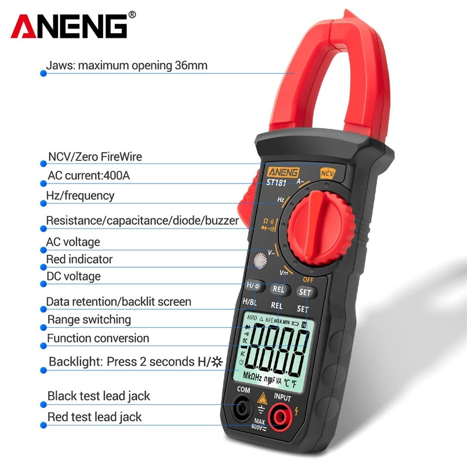 Digital 4000 Counts Multimeter AC DC Volt Ohm Amp Clamp Meter Auto