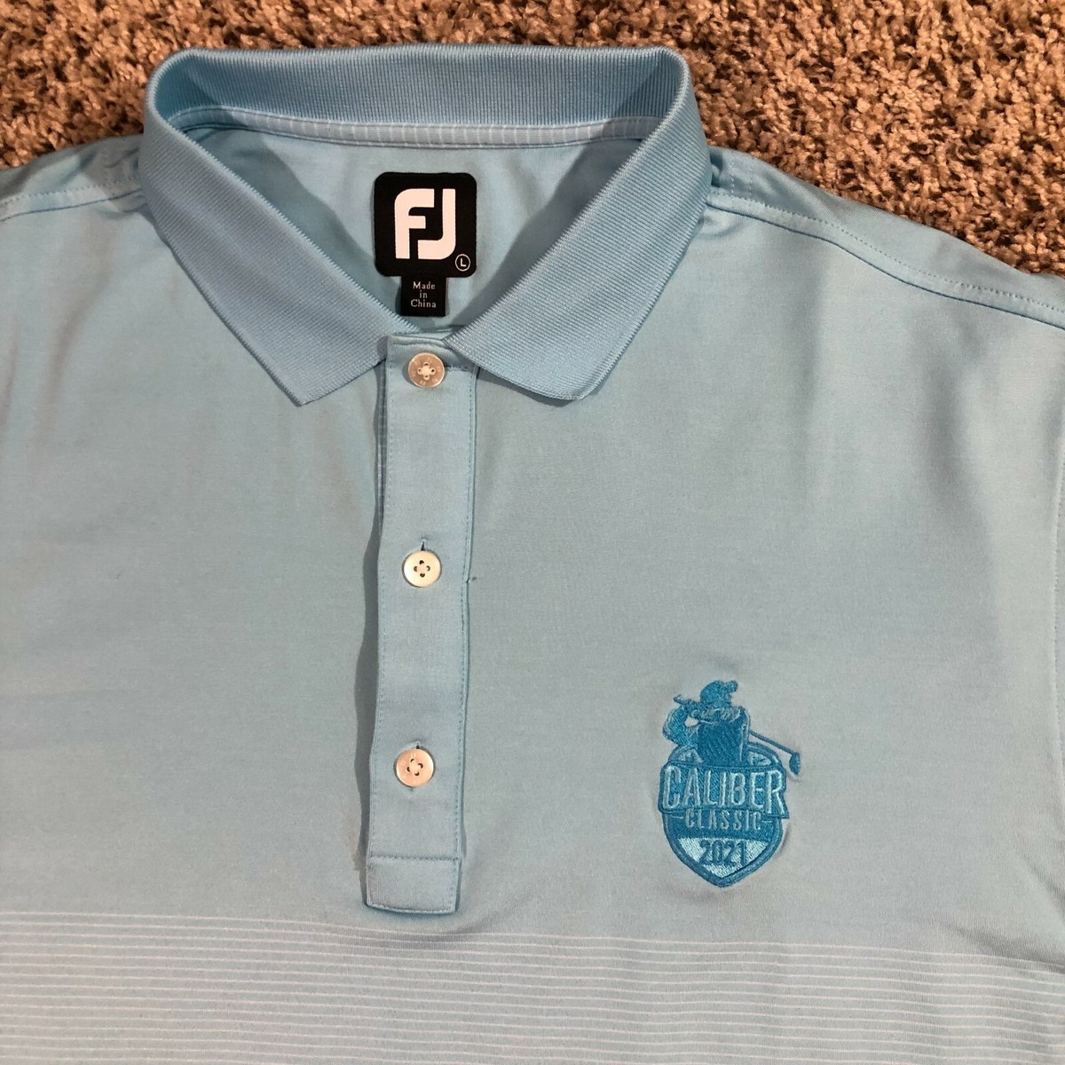 Footjoy Golf Men Sz L Light Blue Polo Shirt Striped Caliber