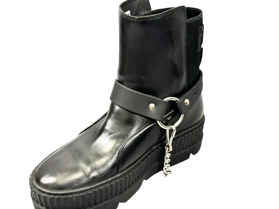 Anillo Correa Cuero Liso Cadena Punk Gótico Vaquero Motociclistas Bota Occidental Foto 3 de 3