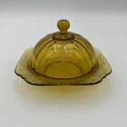 1976 Vintage Federal Amber Glass Madrid Pattern Domed Covered Butter Dish