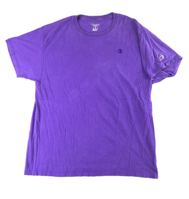 Y2K Champion XL Purple T-Shirt Mens Authentic Tee Basic Cotton Logo Streetwear