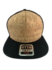 OTTO Hat Cap Snap Back Black Cork Front Mesh Trucker Mens One Size Flat Brim