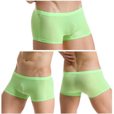 Men's Summer Ice Silk Boxer Briefs One Piece No Show Low Rise Sport Underwear