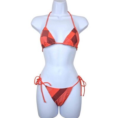 Rosa Cha Womens Orange Patchwork Triangle Side Tie Bikini Swimsuit Set Size M