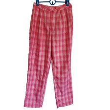 Nasty Gal Pink White Plaid High Waisted Wide Leg Pants Women's Size 6