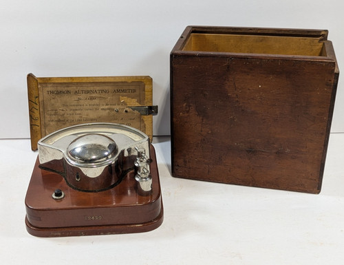 General Electric Chrome Alternating Ammeter Meter w/ Wood Case - GE Antique
