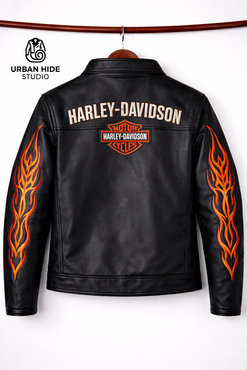 ジャケット・アウター Harley-Davidson Flame Leather Jacket Men's Harley-Davidson Black Flame Leather Jacket Motorcycle Biker
