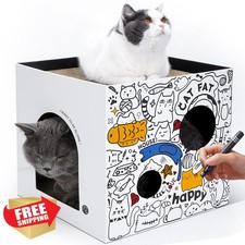 Cardboard Cat House 2 Story Scratcher Box Hideout Small Animals