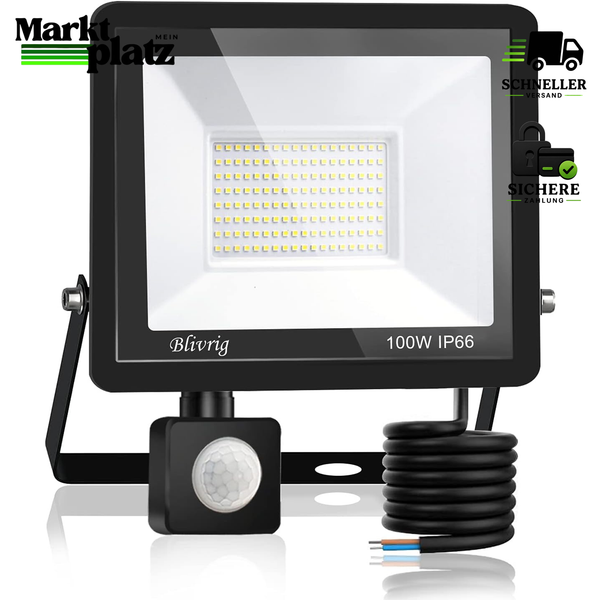 LED Strahler 100W 6000K Kaltweiß Mit Bewegungsmelder 10000LM AußEnbeleuchtung-image