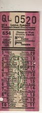 Bus / Tram ticket London PTB (Trolleybuses) 3d Route 654, code 25B