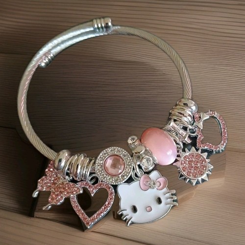 7 Charm Silver Hello Kitty Stretch Bracelet. Girls,teens,women. - Picture 3 of 6