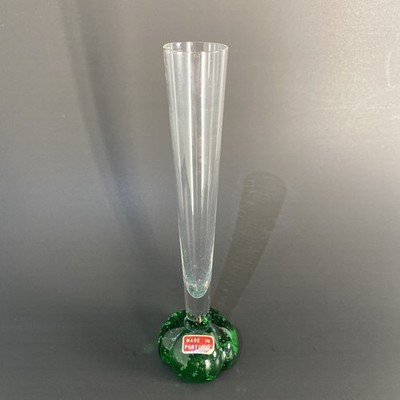 Made in Portugal Hand Blown Glass Green Bubbles Bud Vase 8 1/4'' Tall Handcrafted