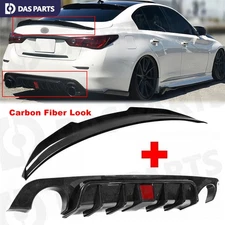 For Infiniti Q50 2014-2017 Rear Bumper Lip Diffuser Spoiler Carbon Fiber Look