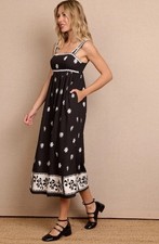 Zara New Woman Strappy Printed MIDI Dress Bow At  Back Black Size M 1165/092