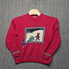 Vintage Woolrich Christmas Sweater Womens S Red Teddy Bear Tree Ramie Cotton 80s