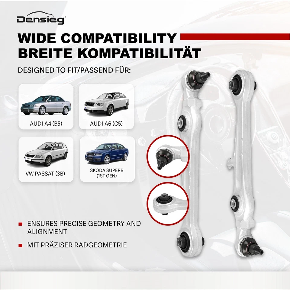 Densieg Wishbone Set 8D0498998 for A4 B5 & A6 C5, VW Passat 3B, Skoda Superb - Image 3 of 4