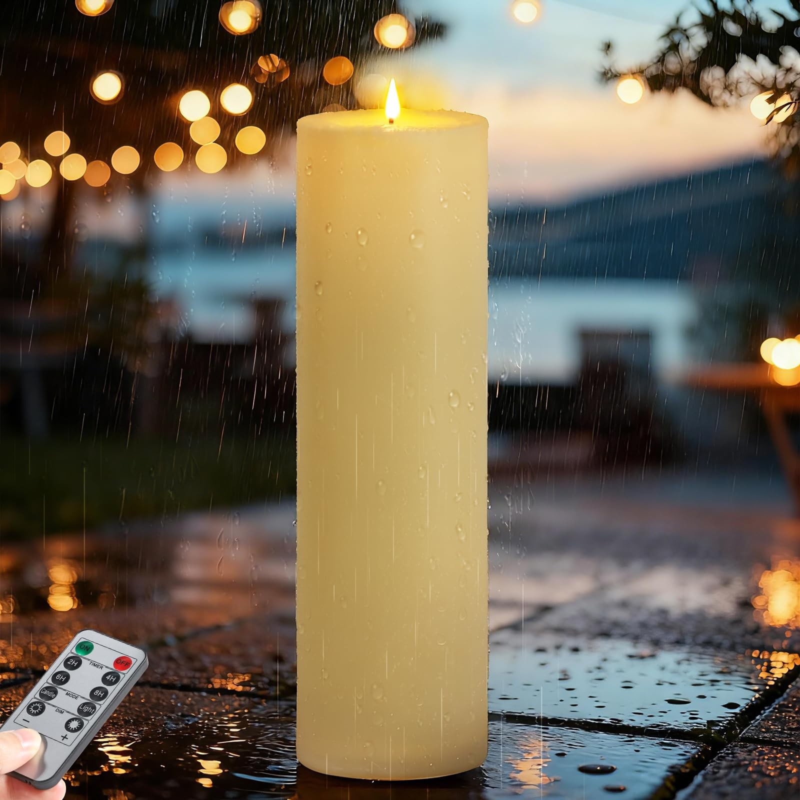 Bougies LED Flamme Vacillante D10xH35cm Grande Bougie Électronique avec Minuteur pour Lanterne
